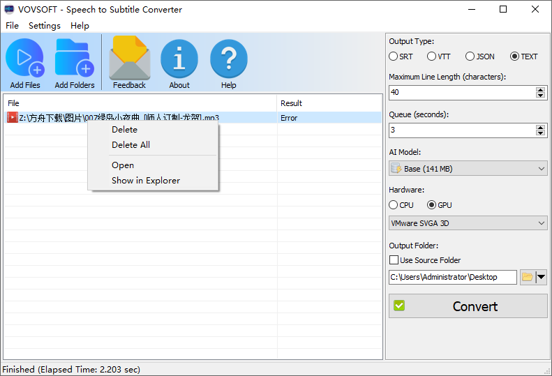 VovSoft Speech to Subtitle Converter截图