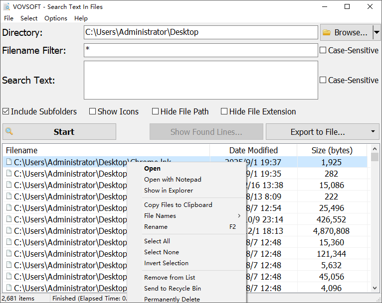 VovSoft Search Text in Files截图